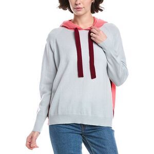 Brodie Cashmere Womens  Contrast Wool & Cashmere-Blend Hoodie, Blue